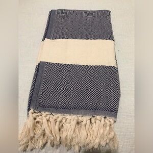Blue and Cream Turkish Geometric Patterned Towel